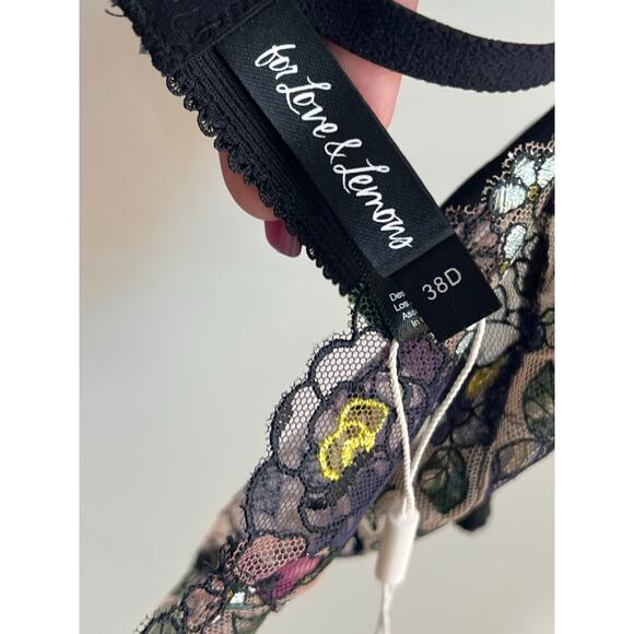 For Love and Lemons Clara Floral High Neck Underwire Bra Black Women's 38D NWT - Picture 9 of 11